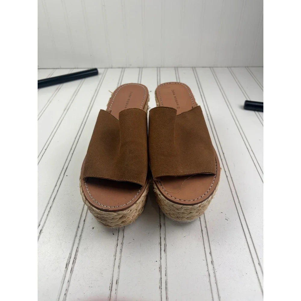 Zara Brown Suede Platform Espadrille Slide Wedge Sandals Women's Size 8-8.5